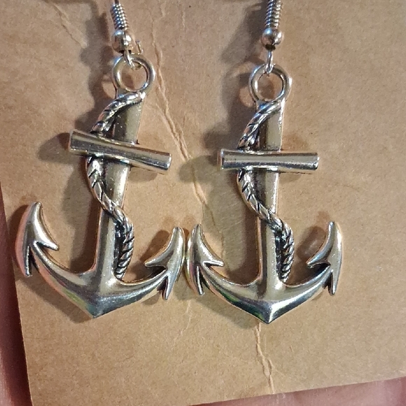 Nautical Silver Anchor Earrings - Picture 3 of 4
